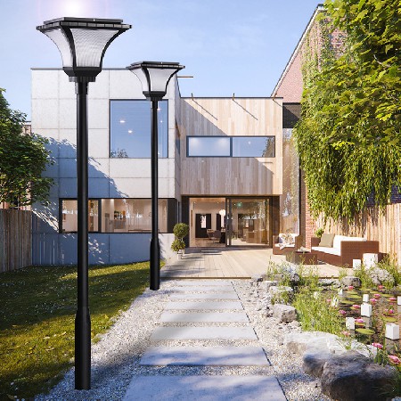 LED太陽能庭院燈公園道路照明簡約工業(yè)風路燈斜魔方3米鋁制廠家