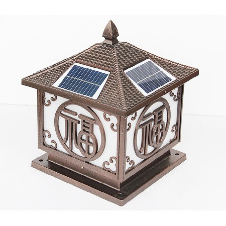 太陽(yáng)能柱頭燈壓鑄鋁祥云福戶(hù)外庭院家用大門(mén)口圍墻柱燈